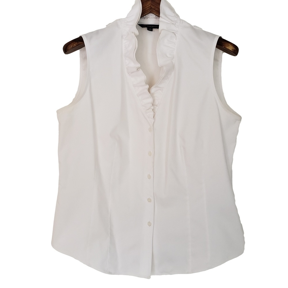 White Ruffle Collar Sleeveless Career White Top 16